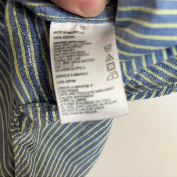 Men’s Nautica Classic Short Sleeve Button Down Shirt Blue Yellow Stripes Size XL - Picture 8 of 9